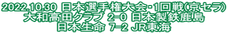 2022.10.30 日本選手権大会・1回戦(京セラ) 大和高田クラブ 2-0 日本製鉄鹿島 日本生命 7-2 JR東海