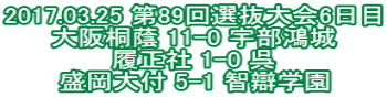 2017.03.25 第89回選抜大会6日目 大阪桐蔭 11-0 宇部鴻城 履正社 1-0 呉 盛岡大付 5-1 智辯学園