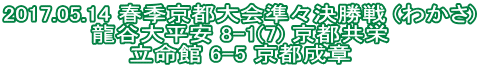 2017.05.14 春季京都大会準々決勝戦 (わかさ) 龍谷大平安 8-1(7) 京都共栄 立命館 6-5 京都成章