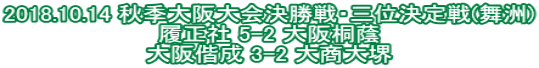 2018.10.14 秋季大阪大会決勝戦・三位決定戦(舞洲) 履正社 5-2 大阪桐蔭 大阪偕成 3-2 大商大堺