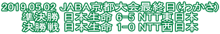 2019.05.02 JABA京都大会最終日(わかさ) 準決勝 日本生命 6-5 NTT東日本  決勝戦 日本生命 1-0 NTT西日本 