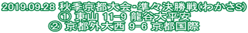 2019.09.28 秋季京都大会・準々決勝戦(わかさS) ① 東山 11-9 龍谷大平安 ② 京都外大西 9-6 京都国際